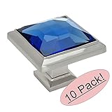 Cosmas 5883sn-blサテンニッケルキャビネットハードウェアSquareノブwithブルーガラス – 1 – 1 / 4 "正方形 10 Pack シルバー 5883SN-BL - 10 P
