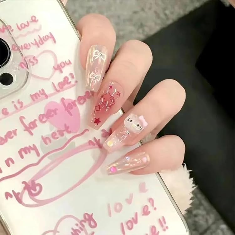 Amazon | Voocye ネイルチップ kuromi 付け爪 花嫁ネイル 光沢 つけ爪