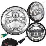 Eagle Lights クローム ハーレー 7インチ ラウンド LED ヘッドライト LED スポットランプ 無料 Tシャツ - ハーレーダビッドソン オートバイ (クロム)
