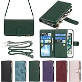 Eastwave アイフォン 8 Plus / 7 Plus ケース for iPhone 8plus / 7plus 縄掛けケース 手帳型 財布型 ICカード コインポケット ストラップ付き カード 収納 小銭入れ ファスナーポケット付き PUレザー 6色 グリーン