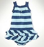 (ポロラルフローレン)POLO RALPH LAUREN ストライプフリフリキャミ半袖ワンピース　18mos（85cm）ブルーマルチ [並行輸入品]