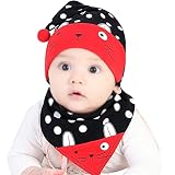 Fairyjp　ベビー寝るキャップ　猫柄新生児睡眠帽子　三角ビブ付き　キッズナイト帽子　子供無地日焼け防止キャップ　紫外線対策アウトドアハット