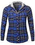 plus4uレディース長袖2トーンテリーミックスパーカーチェック柄シャツ US サイズ: 3L カラー: ブルー
