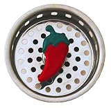シンクストッパー& Strainerキッチン – 装飾用ピューターTop – エナメルレッドChili Pepper ~ステンレススチールバスケット、菌株とプラグAny標準Drain ( 3.25 "