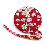花ちりめん コンパクトミラー 丸鏡 和柄 着物 ちりめん（空色）