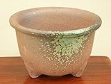 いよじ園 【盆栽鉢】 瀬戸焼/灰被り丸鉢 　径：10.5cm　高：6.8cm