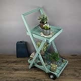 LJ レトロトロリーフラワースタンドダブルレイヤーソリッドウッドリビングルーム/バルコニー/屋内フロアスタンディングホイールプラントフラワースタンド (色 : 青)