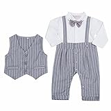 (アイム)iiniim　ベビー　連体　ロンパース　短袖　フォーマル　子供服　カバーオール　ベビースーツ　ボーイズ　紳士　蝶ネクタイ　新生児　シャツ　ベスト付　２点セット ライトグレー タグ：90 推薦