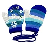 panda family(パンダファミリー) ボーダー柄 雪の結晶 ベビー用 紐付き ミトン 手袋 Aタイプ マリン