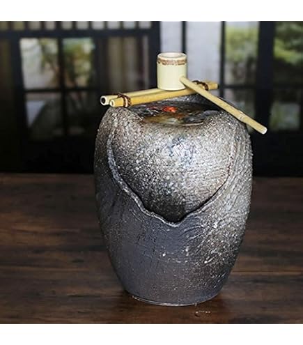 電動つくばい 陶器 ウォーターオブジェ 高さ約38cm Amazon.co.jp 