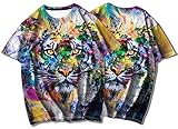 [Amade] メンズ tシャツ 半袖 面白いtシャツ 派手 虎柄 鮮やか v系 総柄 男女兼用 原宿系 ゆる カジュアル カットソー-JP237-38-6XL