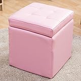 【安心して座れる強度構造スツール★たくさん収納！もちもちクッション座面】 1人掛け用 (完成品) ズレないフタ一体型 リラックス足乗せ椅子 収納ボックスチェア オットマン 傷防止フェルト付き チェリーピンク色