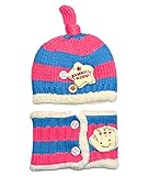 Plus Nao(プラスナオ) 子供用ニット帽＋マフラー・ボタン付きネックウォーマー・ニットキャップ・キッズ・ベビー・子ども・男の子・女の子 F チェリーピンク＋ブルー