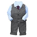 Cutelove 子供服　キッズ　ボーイズ　男の子　春　秋　紳士 ベスト 礼服 衣装 結婚式　長袖　シャツ　ズボン　パンツ　三点セット+ネクタイ付き　スーツ　かっこいい　おしゃれ