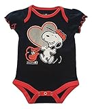 Baltimore Oriolesスヌーピーat Bat Infantサイズ0 – 3 Months Girls Onesie /ボディスーツ – ブラッククリーパー