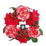 Formosaflowers （ フォルモサフラワーズ ） クリスマスリース ポインセチア LEDフラワー ＜ 造花 / アーティフィシャルフラワー ＞ リース 人感センサー 自動点灯 自動消灯 レッ