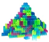 Premium Big Briks Clear, Light Green, Turquoise, Magenta, Blue Basic Builder Set #2 - 108 Pack - DUP
