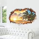 Yiteng　3D壁　夕暮れ　三次元　突破口 海　夏のビーチ　ヤシの木　壁飾り　絵　飾り　ウォールステッカー　ビニール製　インテリア　防水　雰囲気変貌　取り外可能　お風呂のポスター　壁紙60 * 90
