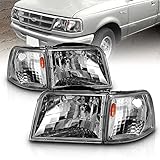 AmeriLite 交換用ハロゲンヘッドライトとコーナーセット 93-97 Ford Ranger ピックアップトラック用 - 助手席と運転席側 車両ライトアセンブリ