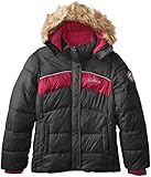 Weatherproof Little Girls Bubble Jacket With Chest Stripes And Faux Fur Trimmed Hood Black 5/6 [並行輸入