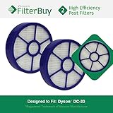 2 - Dyson DC33 (DC-33) Post Motor HEPA Filters, Part 921616-01. Designed by FilterBuy to fit Dyson D