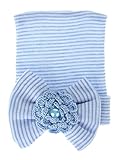 GEMVIE 赤ちゃん コットン ハット キャップ 柔らか ストライプ 花飾り 撮影道具 保温 ベビー 0-6ヶ月 新生児 可愛い プレゼント 百日 ブルー