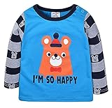 Plus Nao(プラスナオ) 子供用カットソー トップス Tシャツ ロンT 長袖 ボーダー ラウンドネック ベビー キッズ 子供服 男の子 男児 可愛い ブルー 90