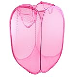 Luquan折りたたみ式ピンクMeshyランドリーバスケットHamper長方形服ストレージケース