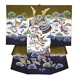 産着 男の子 お宮参りの着物 刺繍入りの熨斗目 （正絹）「モスグリーン 兜」HBU822