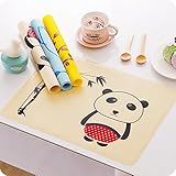 かわいい動物のデザイン子供赤ちゃん幼児防水ソフトシリコーンプレースマット、プレイスマットを食べさせるキッズ再利用可能な滑り止めロールアップ昼食夕食表ランチョンマットは、簡単にきれい、ワイプBPAをフリ