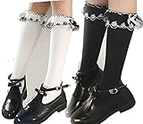 [ソミラ] SOMILA キッズ ハイソックス ガールズ 靴下 2足セット 蝶結び フォーマル 入学式 卒業式 冠婚葬祭 可愛い 女の子 黒/白