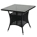 人工ラタンテーブル 単品 黒 四角テーブル 強化ガラス 籐 家具 ファニチャー インテリア おしゃれ リビング table 机 南国 アジアン バリ風 リゾート ホテル ベランダ バルコニー テラス 庭 ガーデン ブラック rattan65