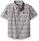 U.S. Polo Assn. Little Boys' Short Sleeve Cotton Printed Woven Shirt Medium Gray W5HD76MGV 5/6 [並行輸入