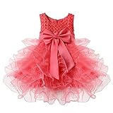 （イーエフイー）EFE こどもドレス　女の子　女児ドレス　ふわふわチュチュスカート　ビーズの上着　リボン飾り　結婚式　発表会　フォーマル　7色　65/70/75/80/90/100/110 スイカレッ