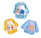 COTARON　ベビーエプロン 長袖 ポケットつき 防水 動物柄 １歳〜3歳　３色セット (3枚セット男の子（ヒモ）)