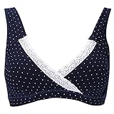 女性の妊婦の授乳服のブラジャー柔らかい綿の睡眠レースのブラ妊娠中のワイヤフリーの下着母親の授乳服(XL-ダークブルースモールドット)
