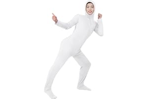 [Formemory] 全身タイツ コスチューム コスプレ 顔部分が開いている 仮装 ストレッチ 顔出し 変装 伸縮 着ぐるみ おもしろ コスチューム 衣装 ハロウィン 仮装 学園祭 歓迎会 文化祭 (ホワイト, M)