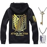 Entregando amor e paz 進撃の巨人 パーカー＋地下室の鍵+ネックレス ３点セット 調査兵団 自由の翼 コスプレ コスチューム (L, 黒色金翼)