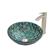 Vigo Oceaniaガラス容器シンクとDuris蛇口with Pop Up、つや消しニッケル