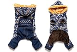 あったかボーダーベア天長袖つなぎ 犬服 犬の服 ドッグウエア カバーオール オールインワン (L, ネイビー)