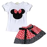 (フィーショー)FEESHOW　女の子　ミッキちゃんチュニック　ミニちゃんコスチューム　Ｔシャツ＋スカート/半ズボン　水玉　ベビーちゃん上下セット　２点セット　入園　通園　ガール　 ガールズ 90/1