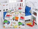 lamodahome 5個ベビー幼児用Ranforce建物サイト寝具セットwith親掛け布団、トルコブルーホワイトレッドオレンジグリーン100 %コットン(キルト&布団カバー&フラットシーツ&枕カバー