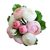 Kesoto シルク製　造花　椿　山茶花　結婚式　ウェデイング用　花嫁　ブーケ　花束　全4色 - ホワイト＋ピンク