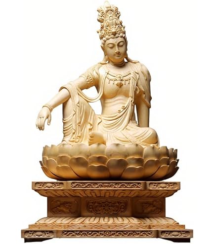 半額　　観音菩薩像  仏教美術   木彫り    ３１cm Amazon｜木彫り 仏像 聖観音 観世音菩薩像 高級天然ツゲ木彫り