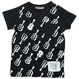 《春夏対応》 nico hrat(ニコフラート) 製品洗い加工済み 42/2天竺半袖ギター総柄Tシャツ 120cm /BK NO.B-270106