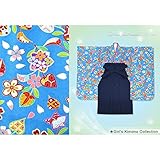 七五三 3歳女の子 合繊三つ身の着物「水色、草花」と無地袴「紺」のセットTPK789mmk3