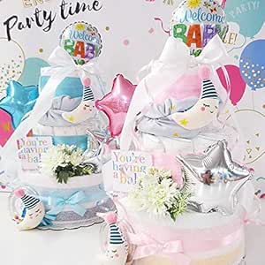 Amazon 新登場 おむつケーキ 出産祝い Taftoyタフトイ男の子 女の子ふわふわの肌触り 出産祝い ブルー ｍサイズ 3 12カ月 おむつケーキ ベビー マタニティ 通販