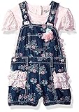 Little Lass Baby Girls' 2 Pc Printed Denim Shortall Set Blushing Bride 6M [並行輸入品]