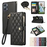 For OPPO Reno 7A/9A ケース 手帳型 適用OPPO Reno9 A ケース ショルダー 対応 OPPO Reno7A ケース 手帳型A201OP/OPG04/CPH2353 カバー ひし形柄 おっぽ スマホ Reno9 A ケース 人気 女性 肩掛け カード収納 ジップ付き財布 横置き機能 シンプル お洒落 スマホケース (ブラック)