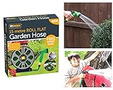50ft 15m Flat Hose Pipe & Reel With Spray Nozzle Gun Garden Outdoor Watering Uk